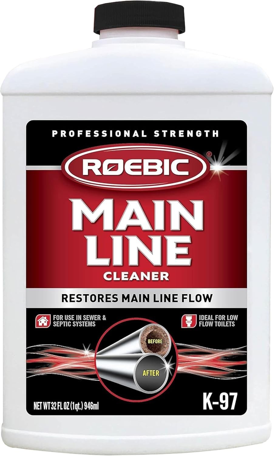 Main Line Cleaner Eliminates Organic Buildup in Sewer Septic System 32 fl oz