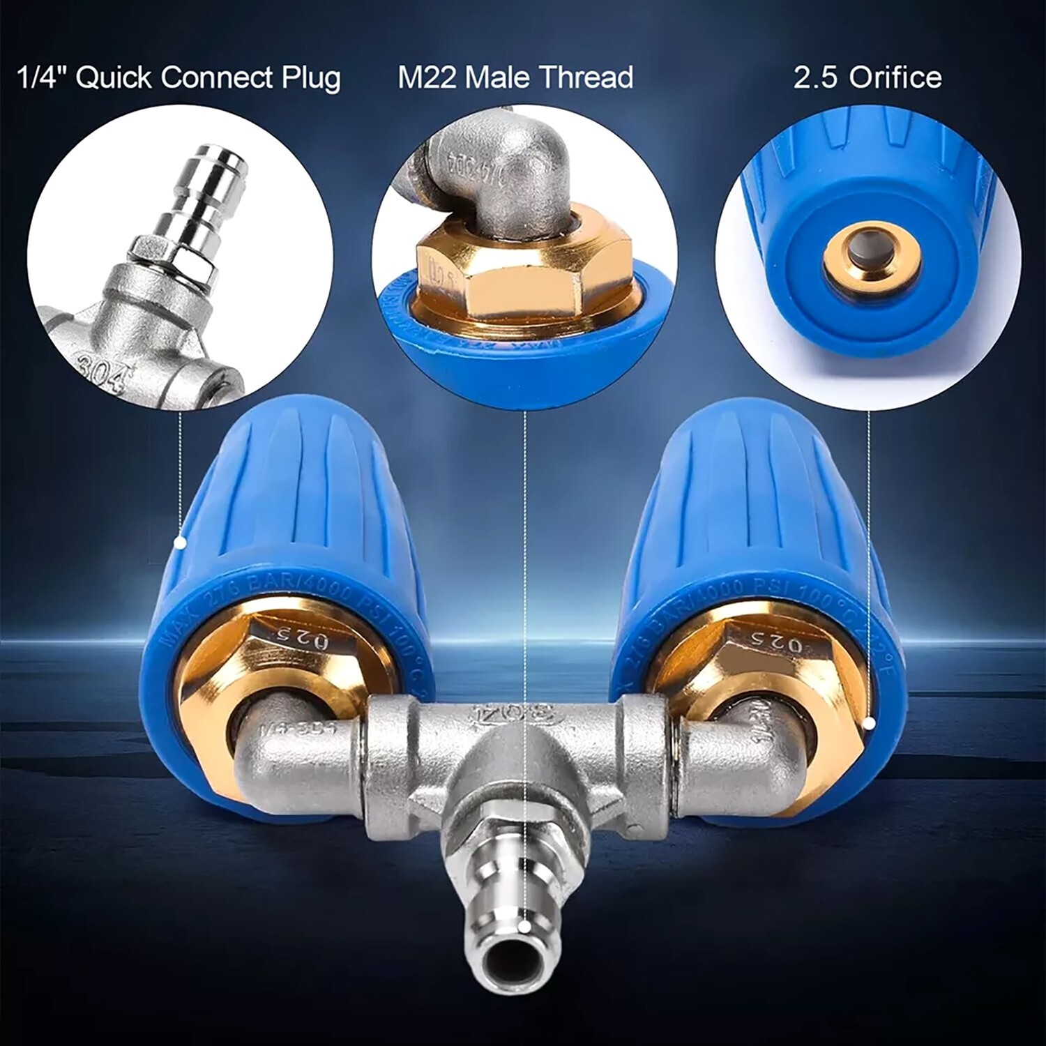 360° Rotating Pressure Washer Dual Turbo Nozzle 1/4″ Quick Connector 2.5 Orifice