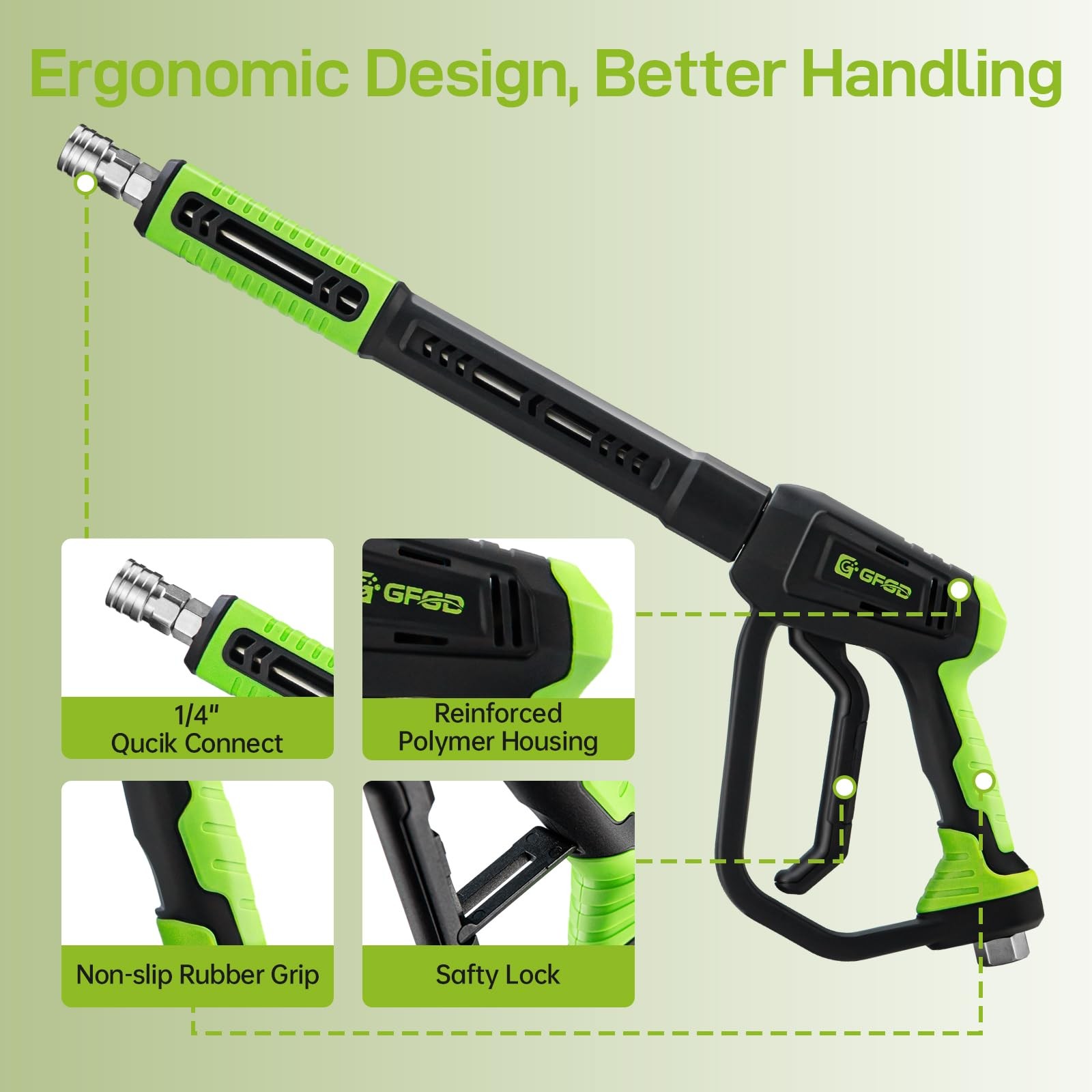 Swivel Pressure Washer Gun with Extension Wand 3/8 Quick Connect M22 Fittings