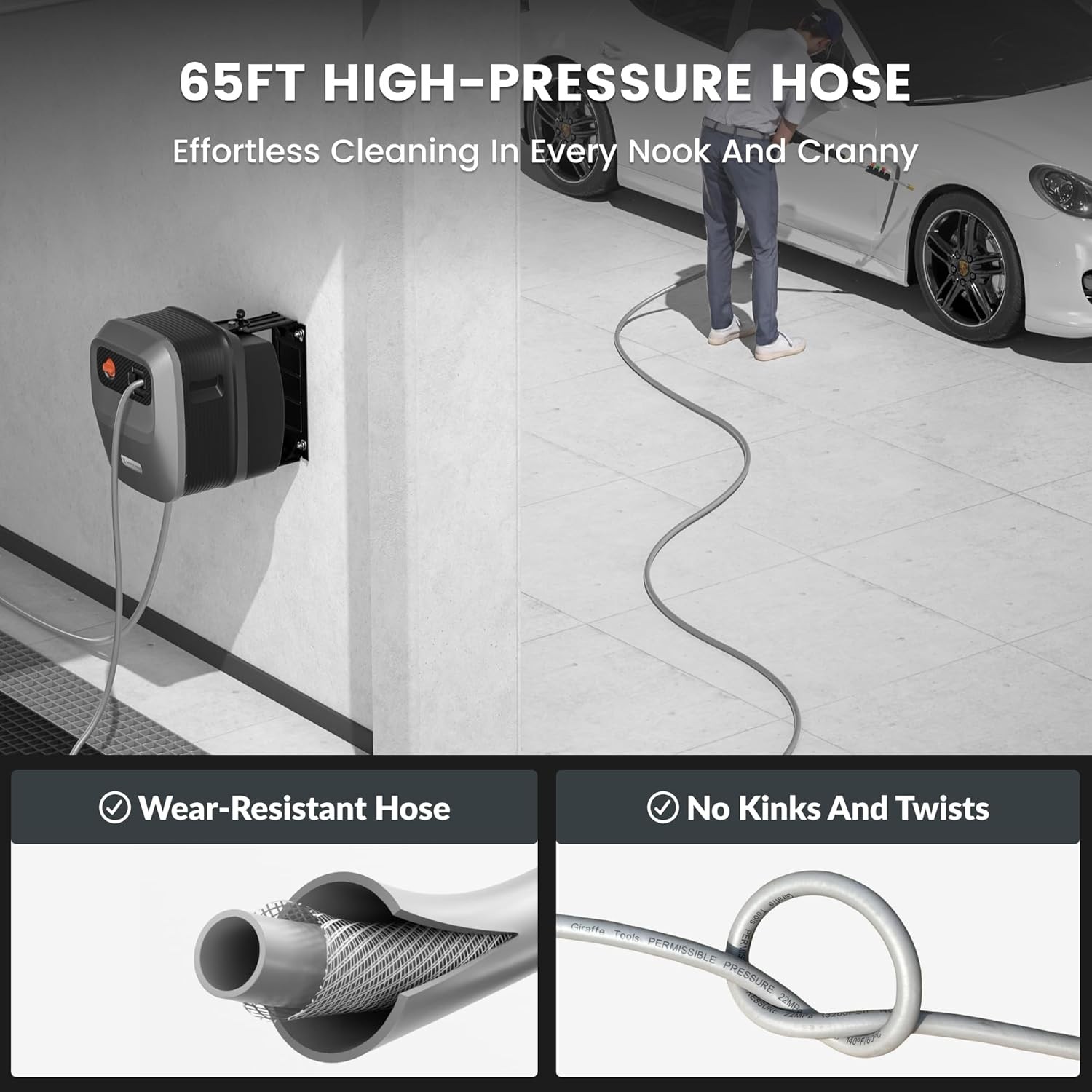 Grandfalls Retractable Pressure Washer G20 2500 PSI 2.2 GPM 180° Wall Mounted