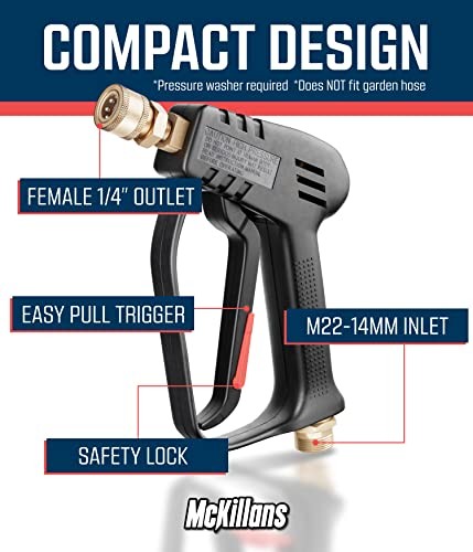 ® Short Pressure Washer Gun with Replacement M22 Inlet – High Pressure Water …