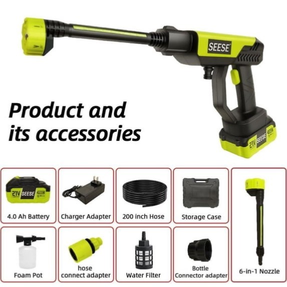 SEESE 800 PSI Water Pressure Washer Cordless Portable Pressurized Hose Car Wash