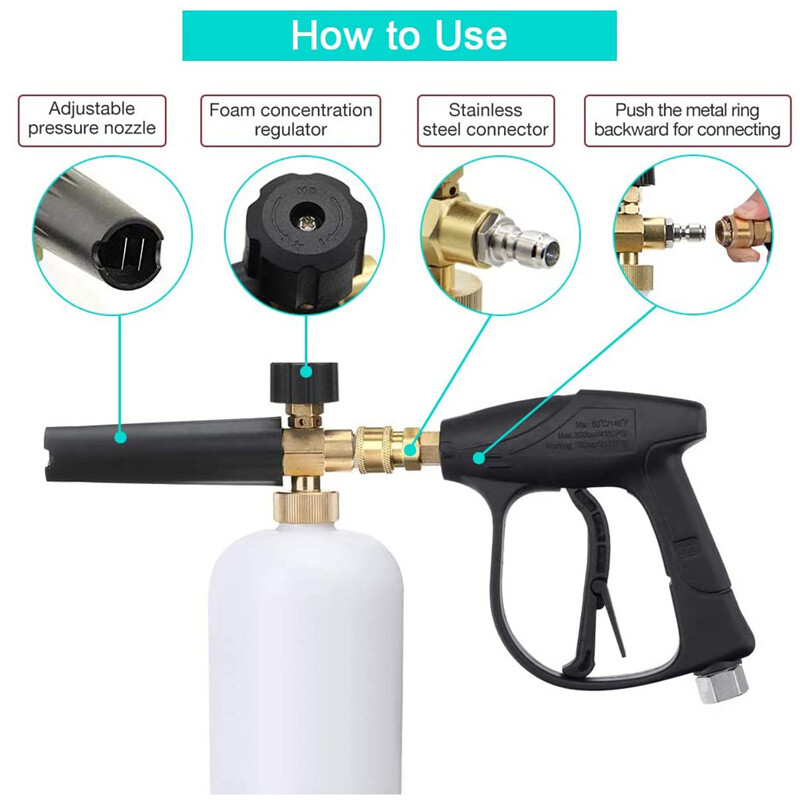 Foam Cannon Lance Pressure Washer Nozzle Tip Spray Gun 3000 PSI Jet Wash