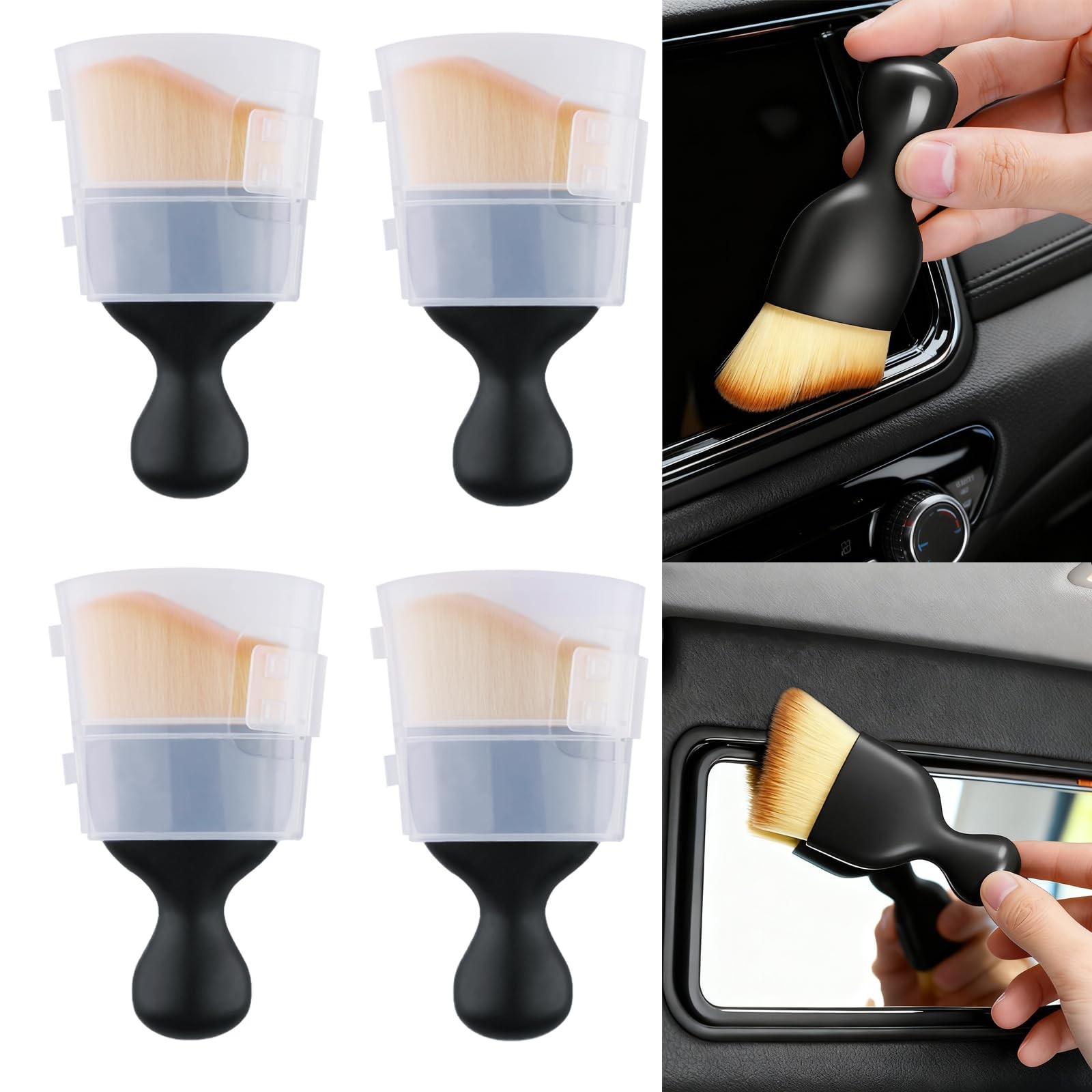 GIYAWA 4 Pcs Car Interior Cleaning Kit Air Vent Dust Brush Set with black