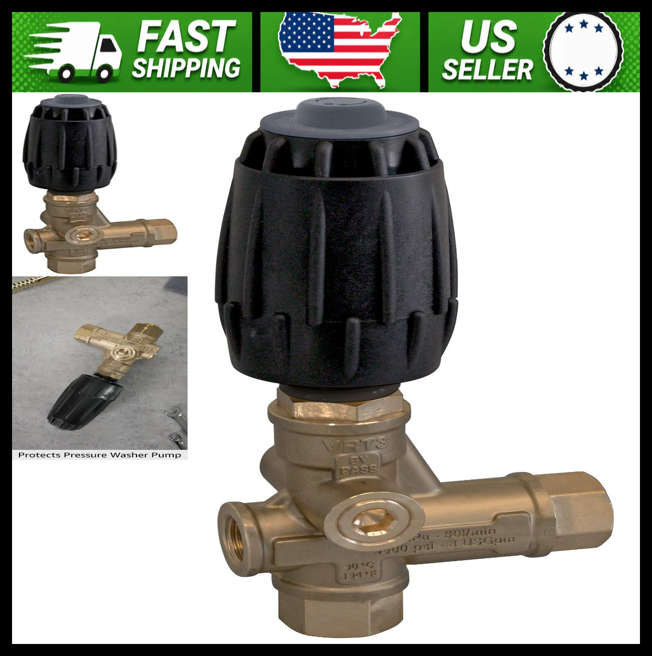 Pressure Washer Unloader Valve 4500 PSI 10.5 GPM 3/8″ FNPT Black
