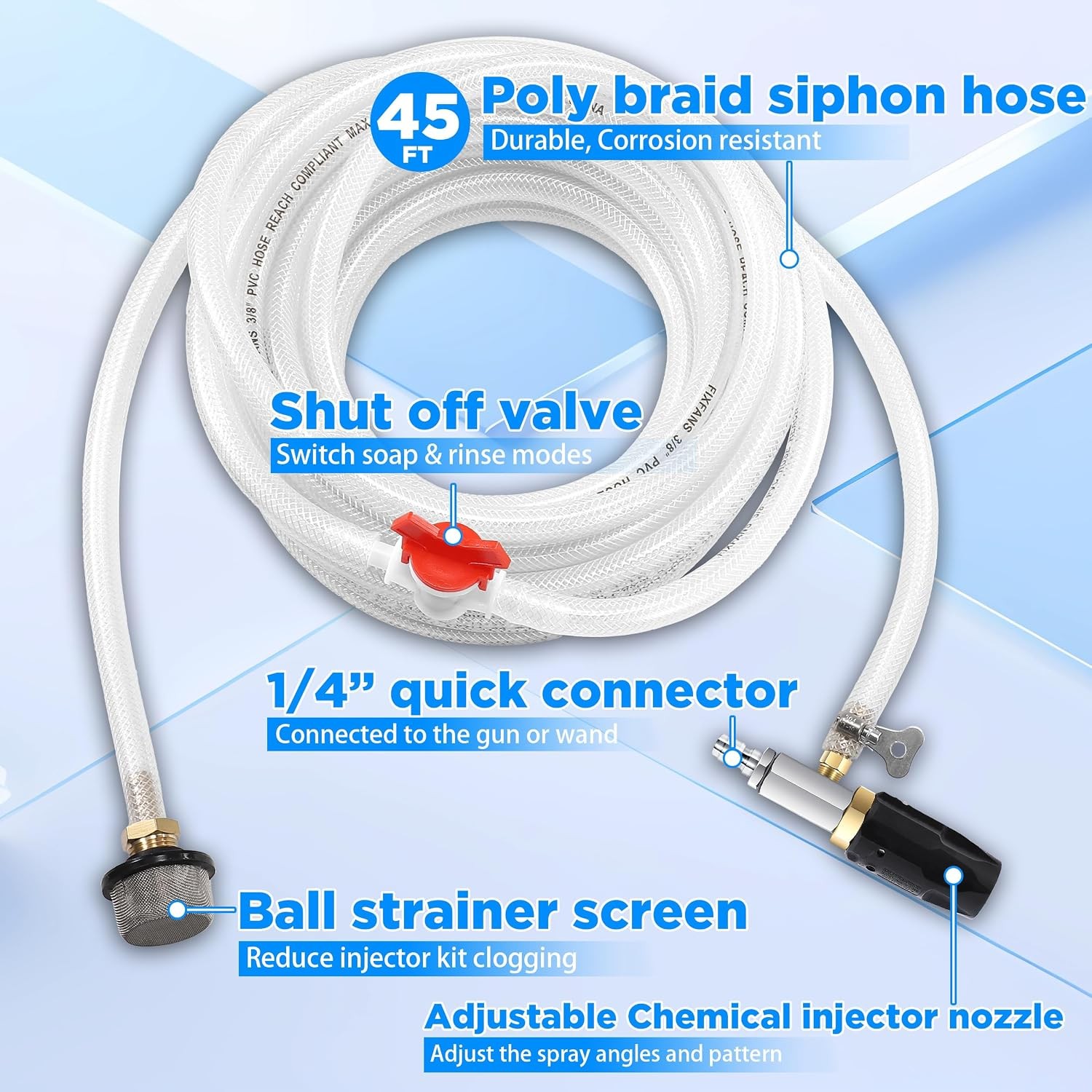 Pressure Washer Nozzle FIXFANS 2-2.5 GPM 45FT Braid Hose