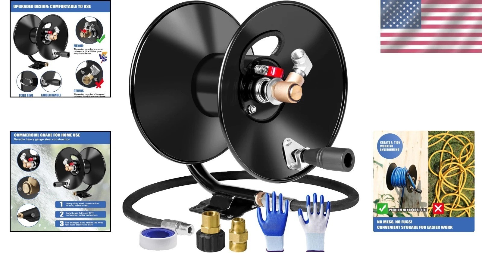 Professional Grade 50ft Pressure Washer Hose Reel – Metal Construction, Safe Use