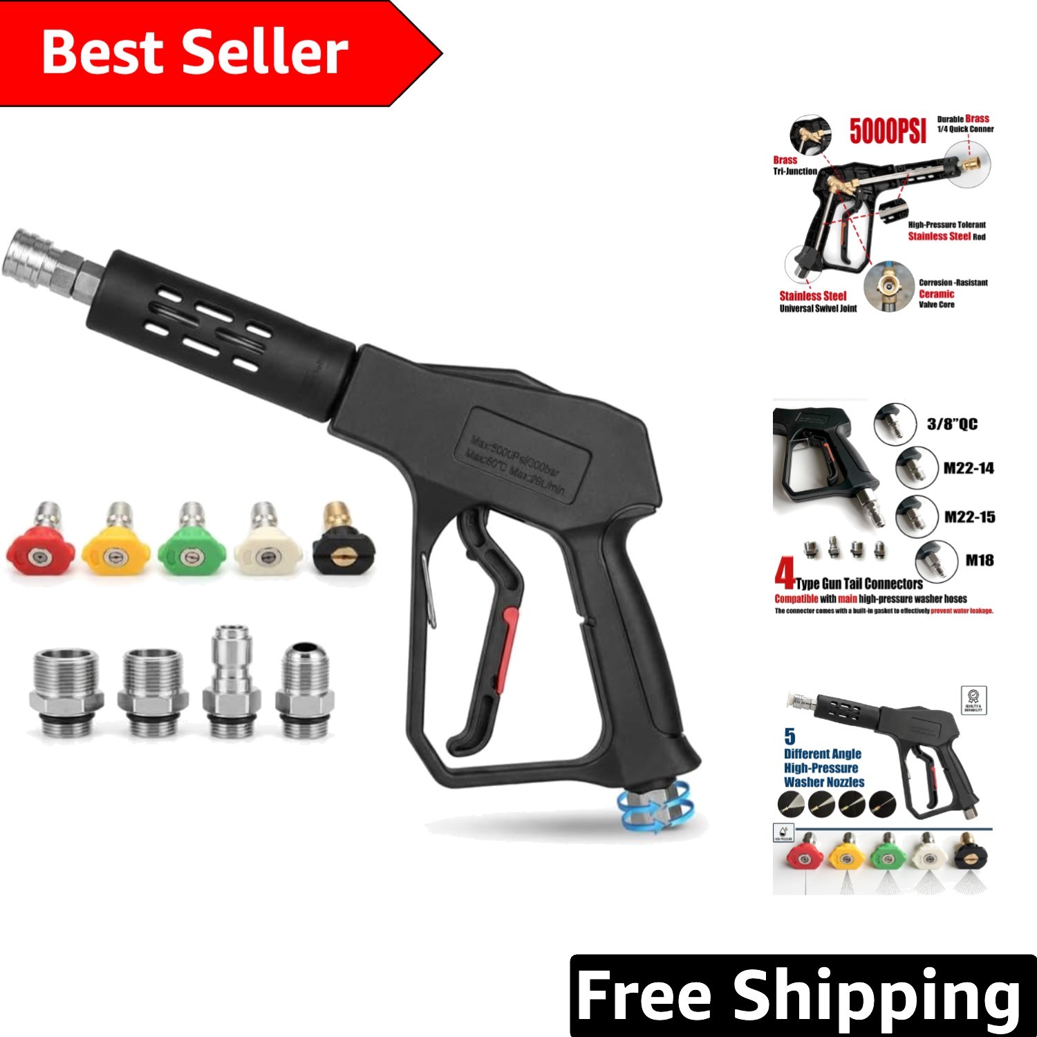 Versatile 5000 PSI Pressure Washer Gun – Swivel Design & Universal Compatibility