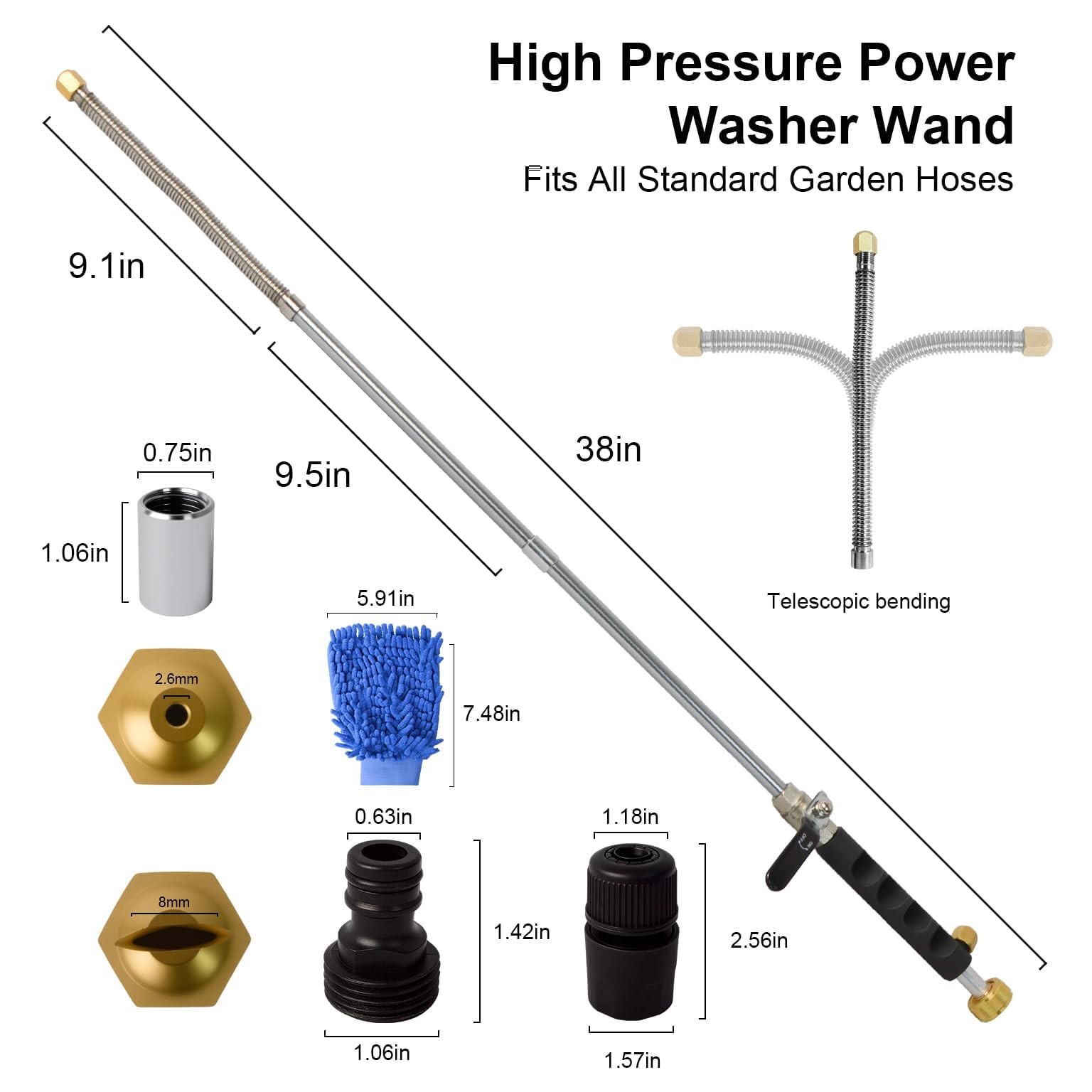 38in Upgrate High Pressure Hose Nozzle, 2-In-1 Power Washer Nozzle for Garden…