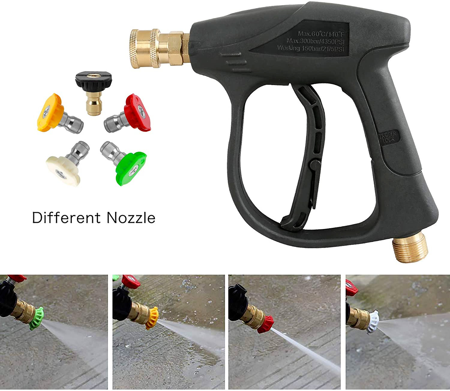 Sooprinse High Pressure Washer Gun,3000 PSI Max with 5 Color Quick Connect Nozzl