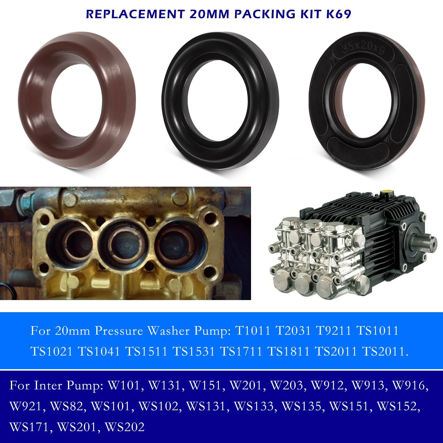 9PCS General Pump Kit 69 Replacement Seal Packing K69 GP Interpump TS2010 TS1511
