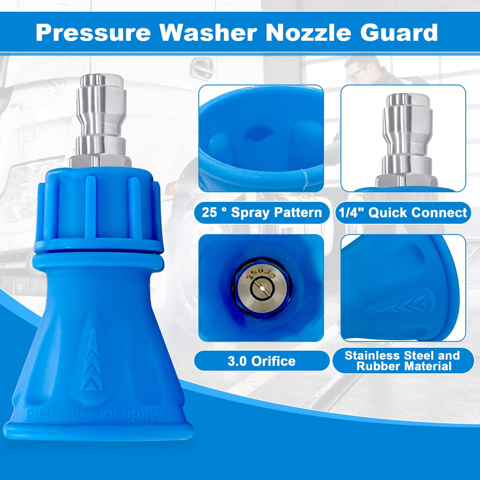 1PC 25 Degree Pressure Washer Nozzle Guard, 3.0 Orifice, 1/4 Quick Connect