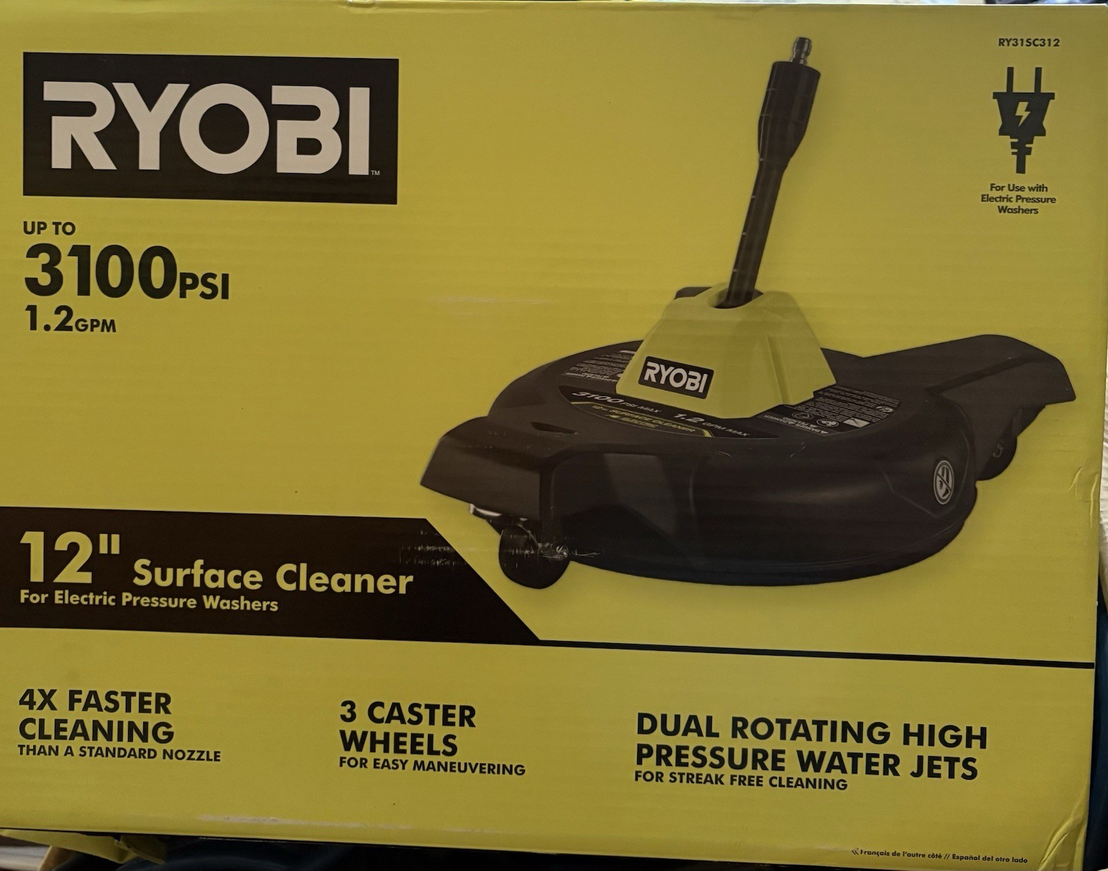 Ryobi RY31SC312 1.2GPM 12″ Surface Cleaner For Electric Pressure Washer