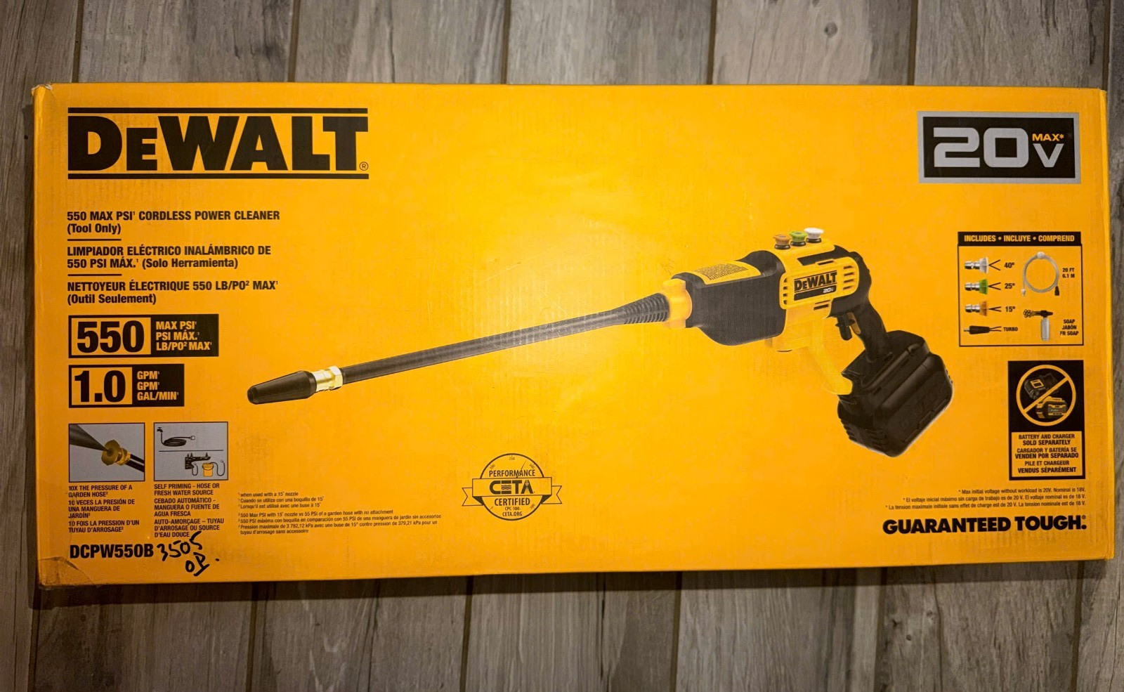DEWALT DCPW550B 20V MAX 550 PSI Cordless Pressure Washer (Tool Only)
