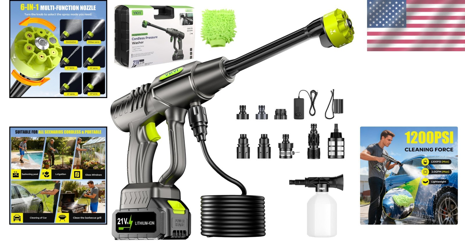 Effortless Cleaning with Cordless 1200 PSI Pressure Washer, 30 Speed Control