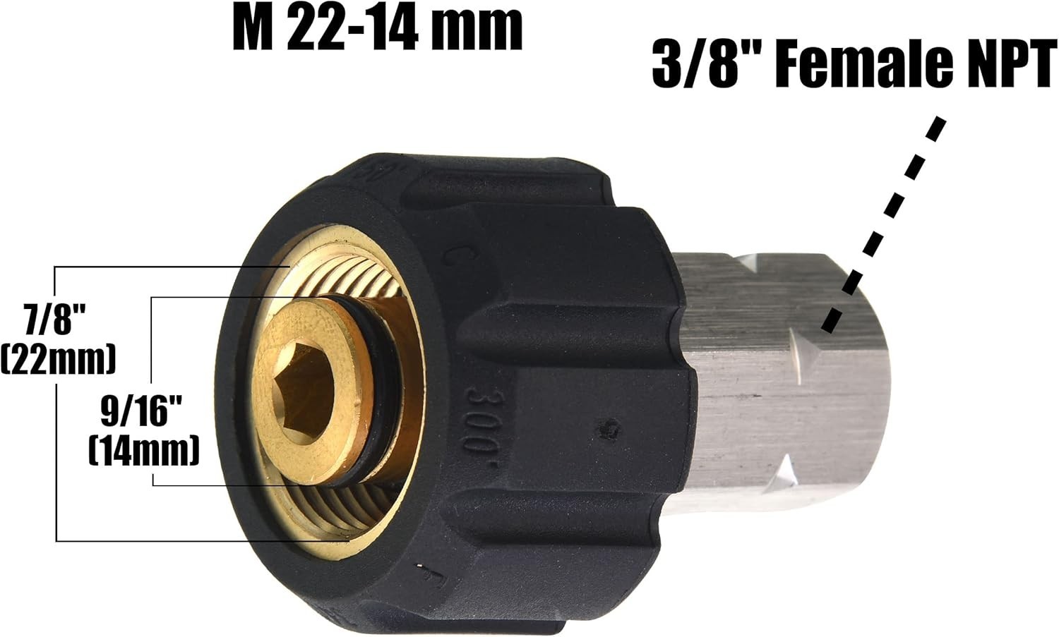 Pressure Washer Adapter M22 Female to 3/8 Inch NPT Fitting Stainless Steel 45…