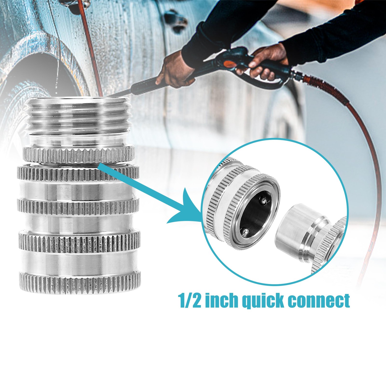 8 PCS Stainless Steel Pressure Washer Adapter Set M22 14mm To 3/8 Inch Kit