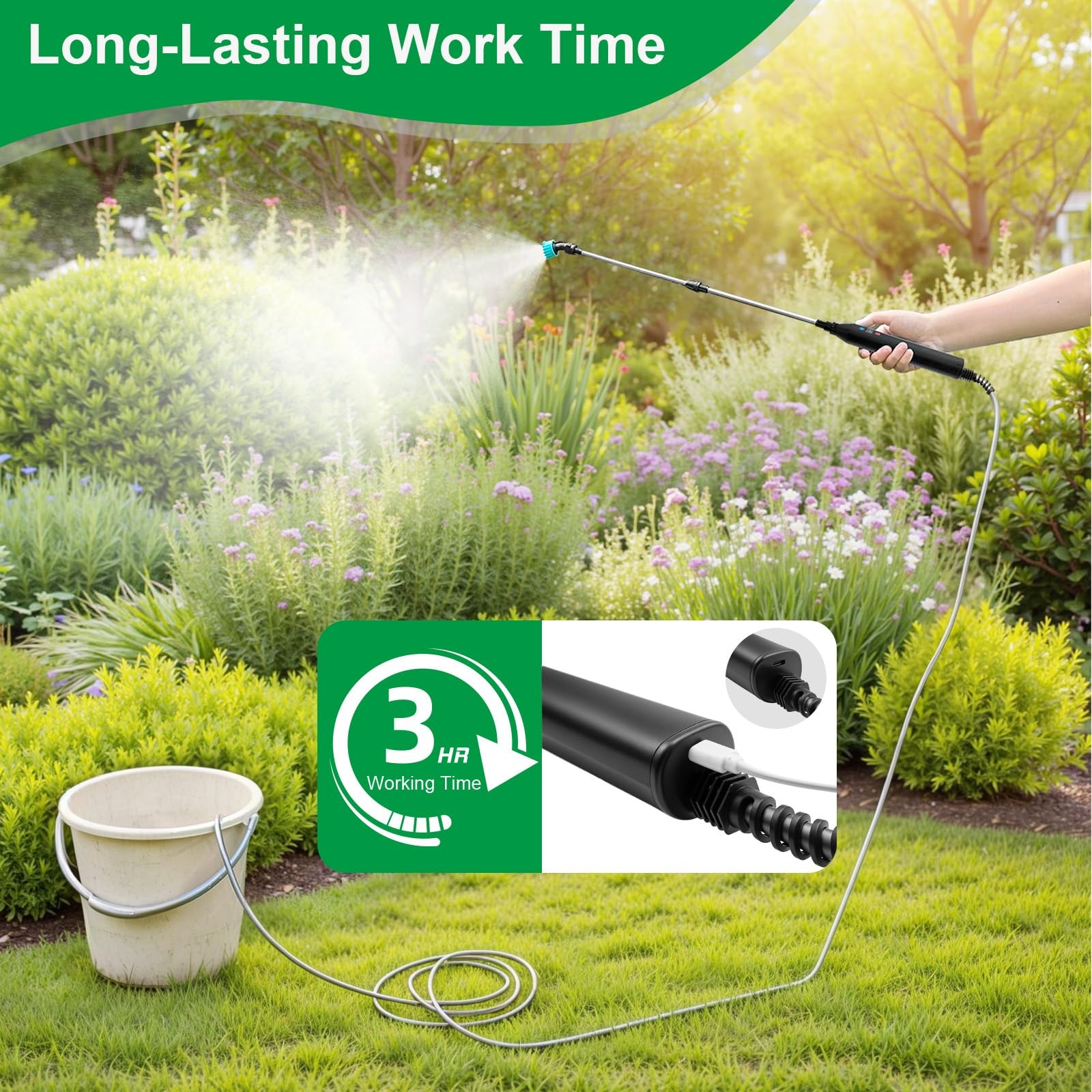 SideKing 23.6″ Battery Powered Sprayer Wand, 2025 Upgraded 11.4 inches, Black