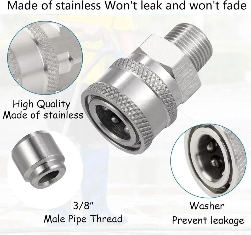 3/8 Quick Connect Fittings,Pressure Washer Quick Connect Kit,Stainless Steel Ada