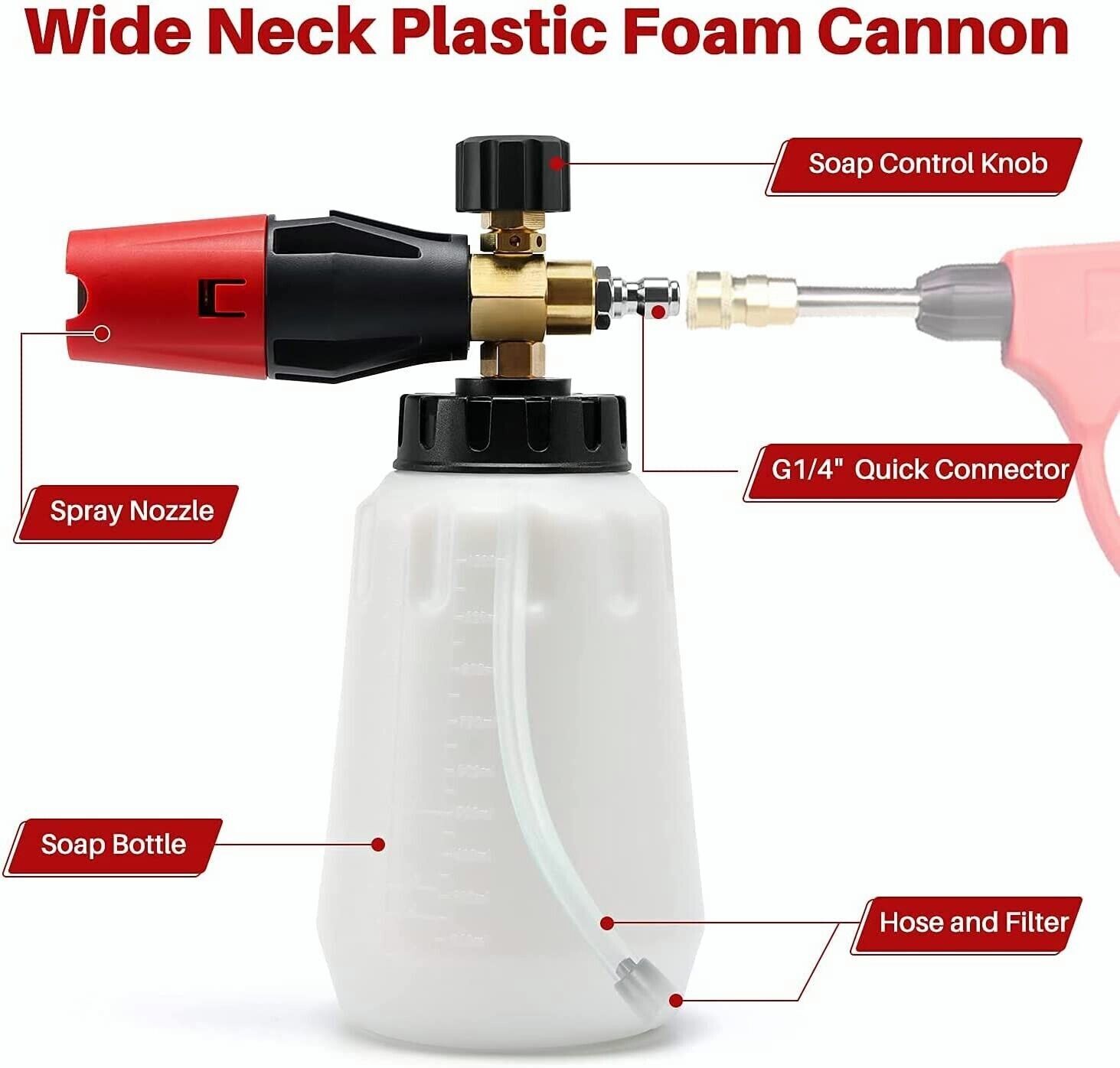 1/4″ Snow Foam Pressure Washer Gun Car Wash Soap Lance Cannon Spray Jet Bottle