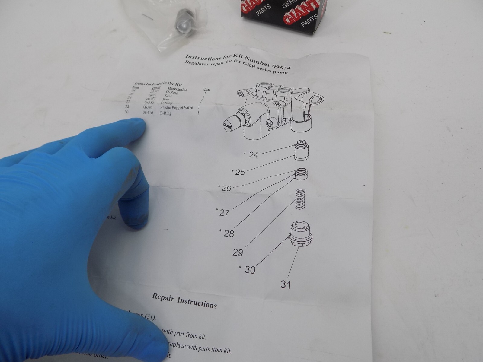Giant 09534 REGULATOR REPAIR KIT FOR GXR SERIES PUMPS NEW