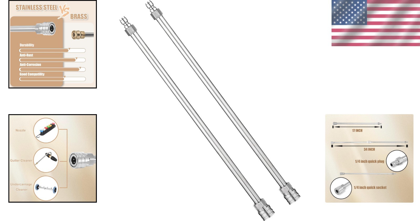 Versatile 17-Inch Stainless Steel Pressure Washer Lance – 2-Pack Quick Connect