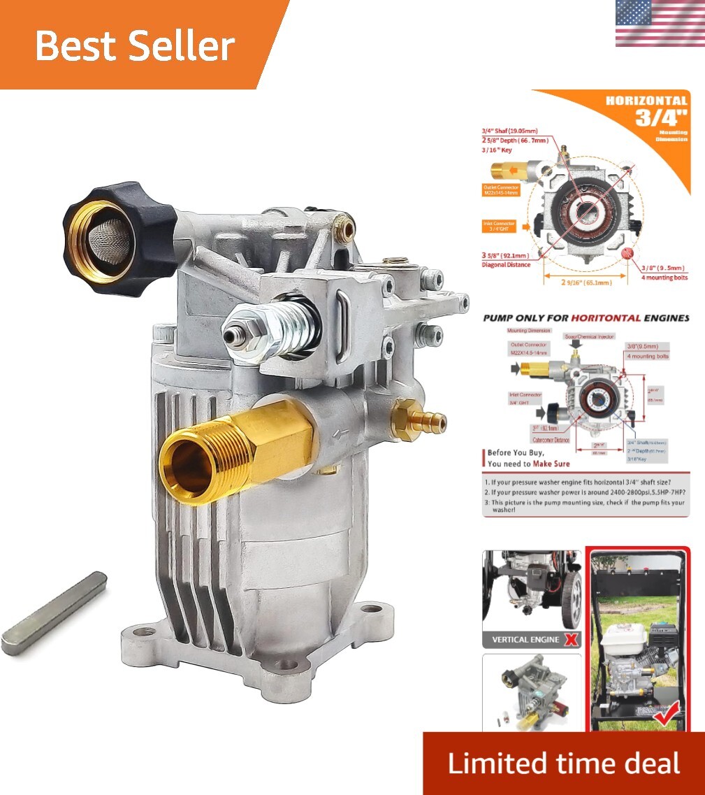 Universal 3/4″ Shaft Pressure Washer Pump – 2400 to 2800 PSI, 3.1 GPM Flow