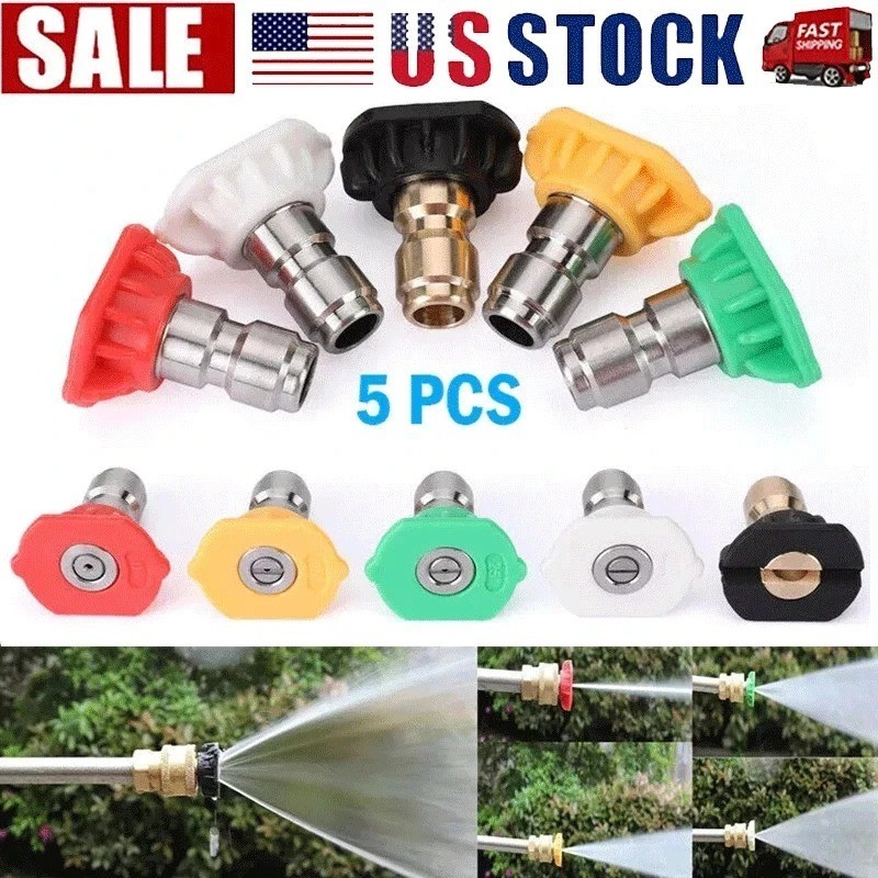 5pcs Pressure Washer Spray Tips Nozzles High Power Kit Quick Connect 1/4″ Set