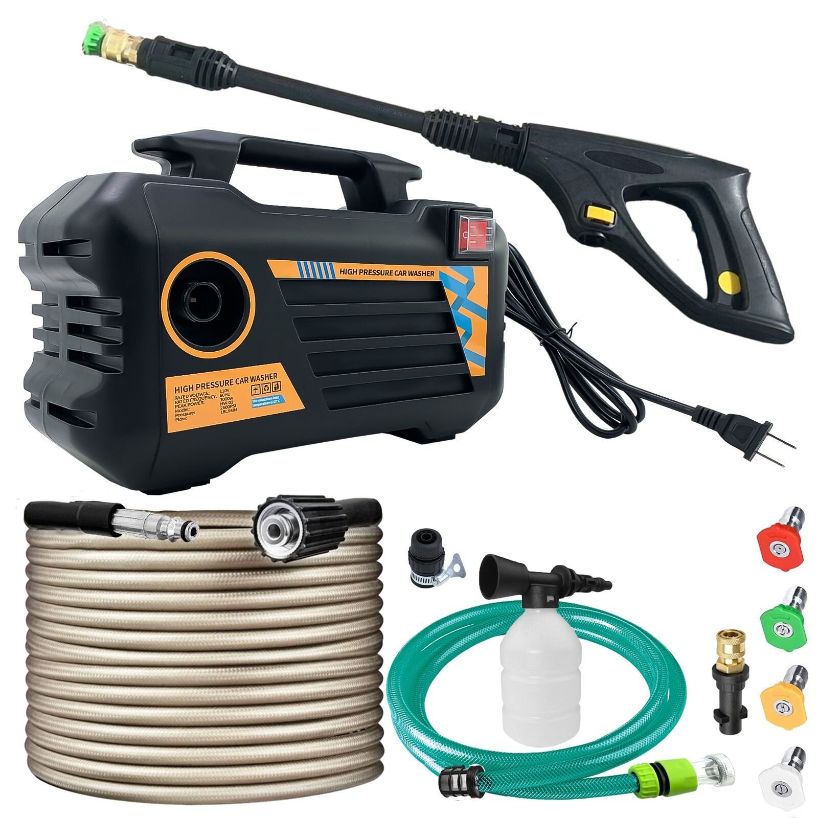 3200PSI Pressure Electric High Pressure Washer 3000W Motor Jet Sprayer 2.7GPM