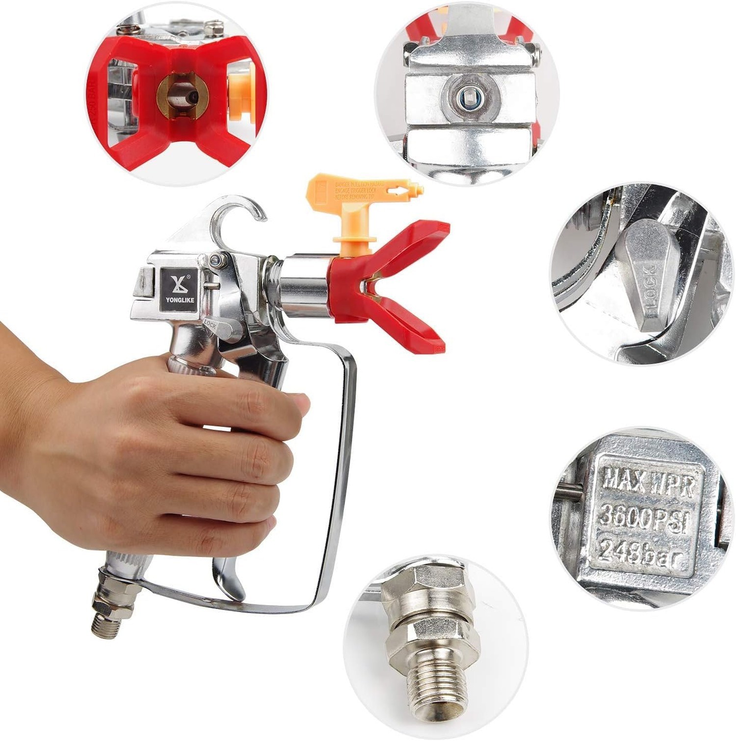 JOLINO Airless Paint Spray Gun, High Pressure 3600 PSI 517 Nozzle Tip Sprayer…