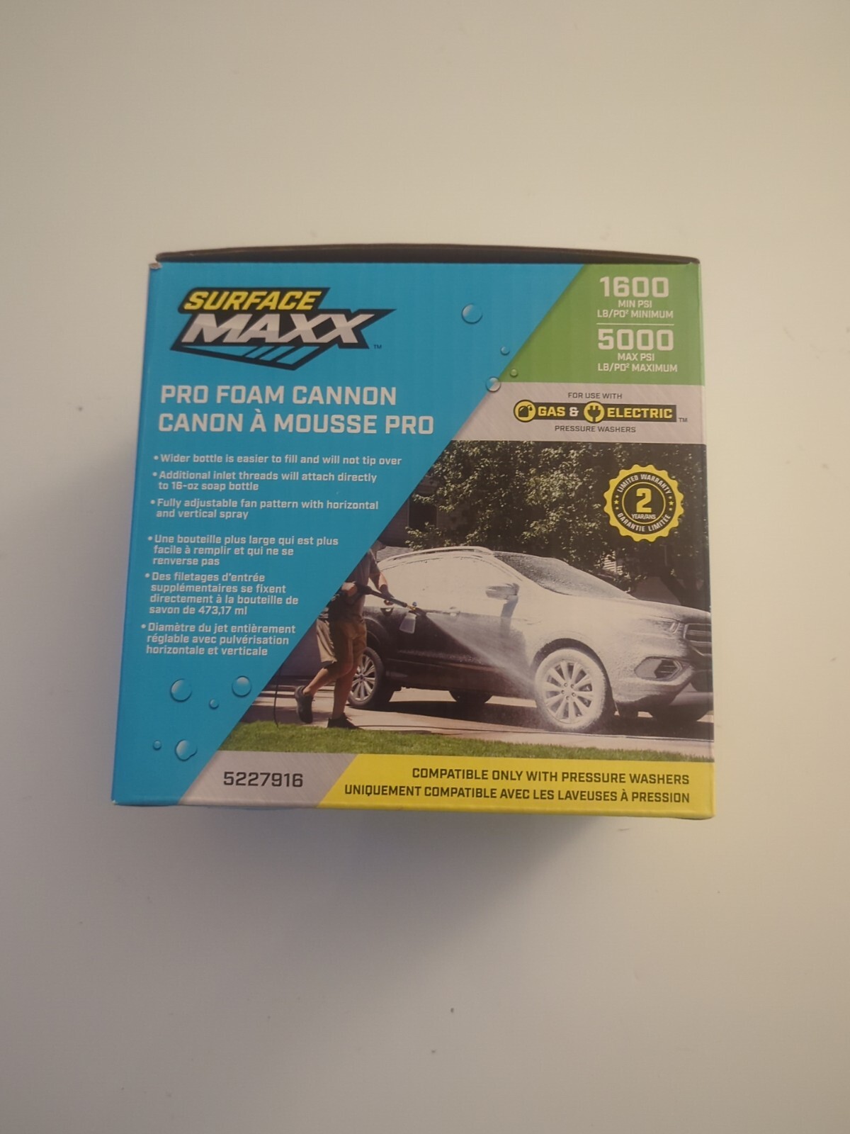 SURFACEMAXX Pro Foam Cannon 5000 MAX PSI Fully Adjustable Fan Pattern