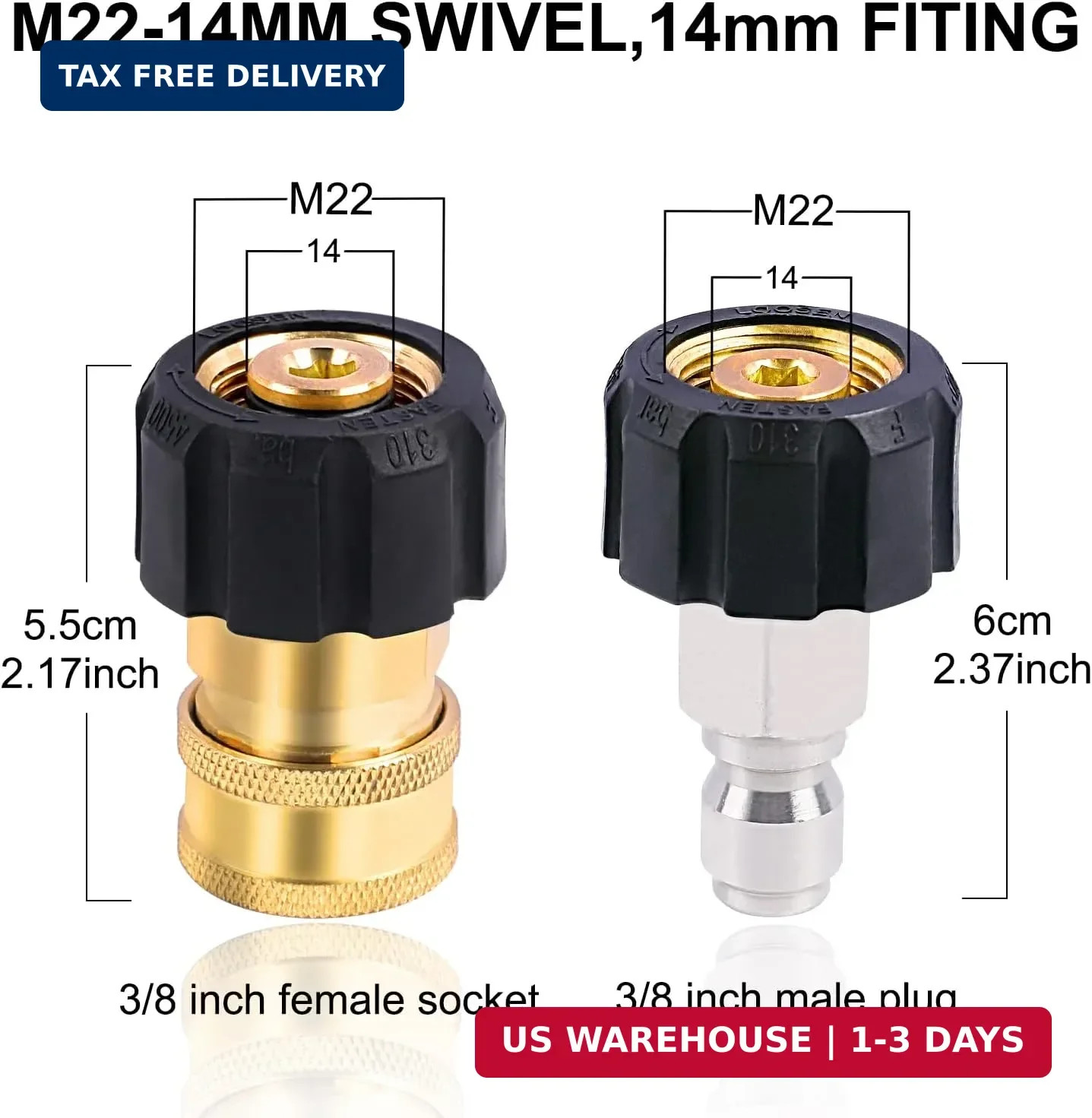 Pressure Washer Adapter Set, M22 14mm to 3/8 inch Quick Connect and Disconnect F