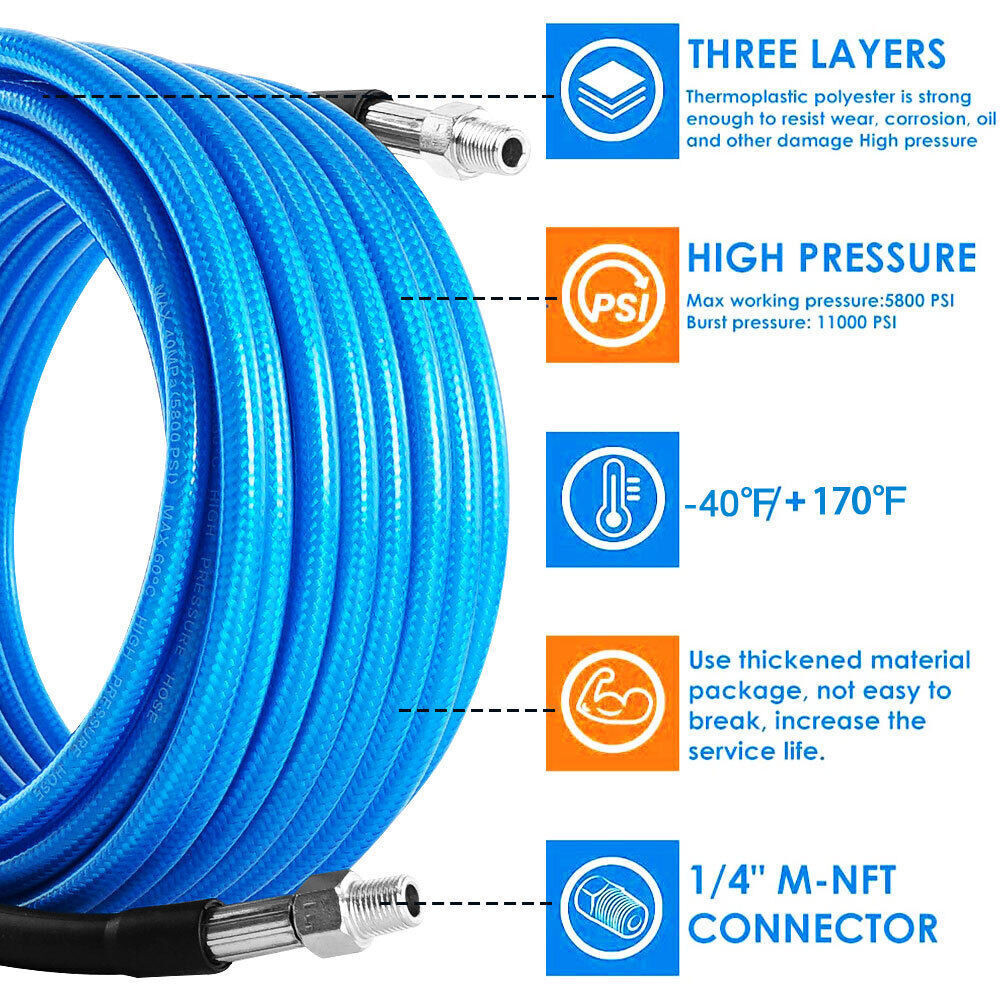 50FT 1/4″ M-NPT 5800PSI Drain Cleaner Hose Sewer Jetter Kit for Pressure Washer