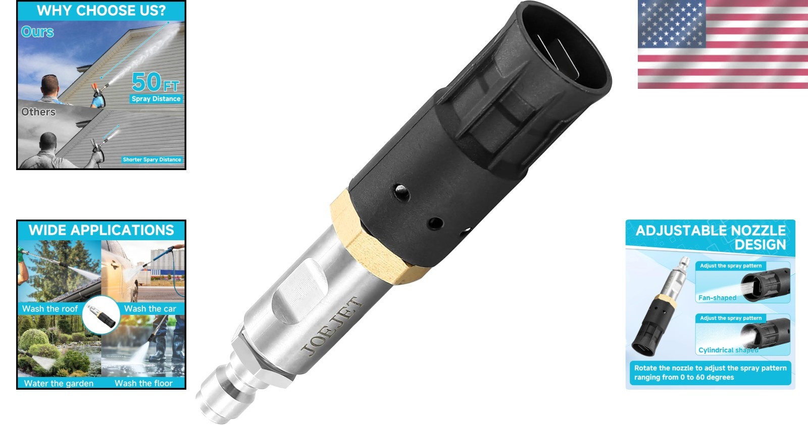 Adjustable Downstream Soft Wash Nozzle, 0-60 Degree Twist
