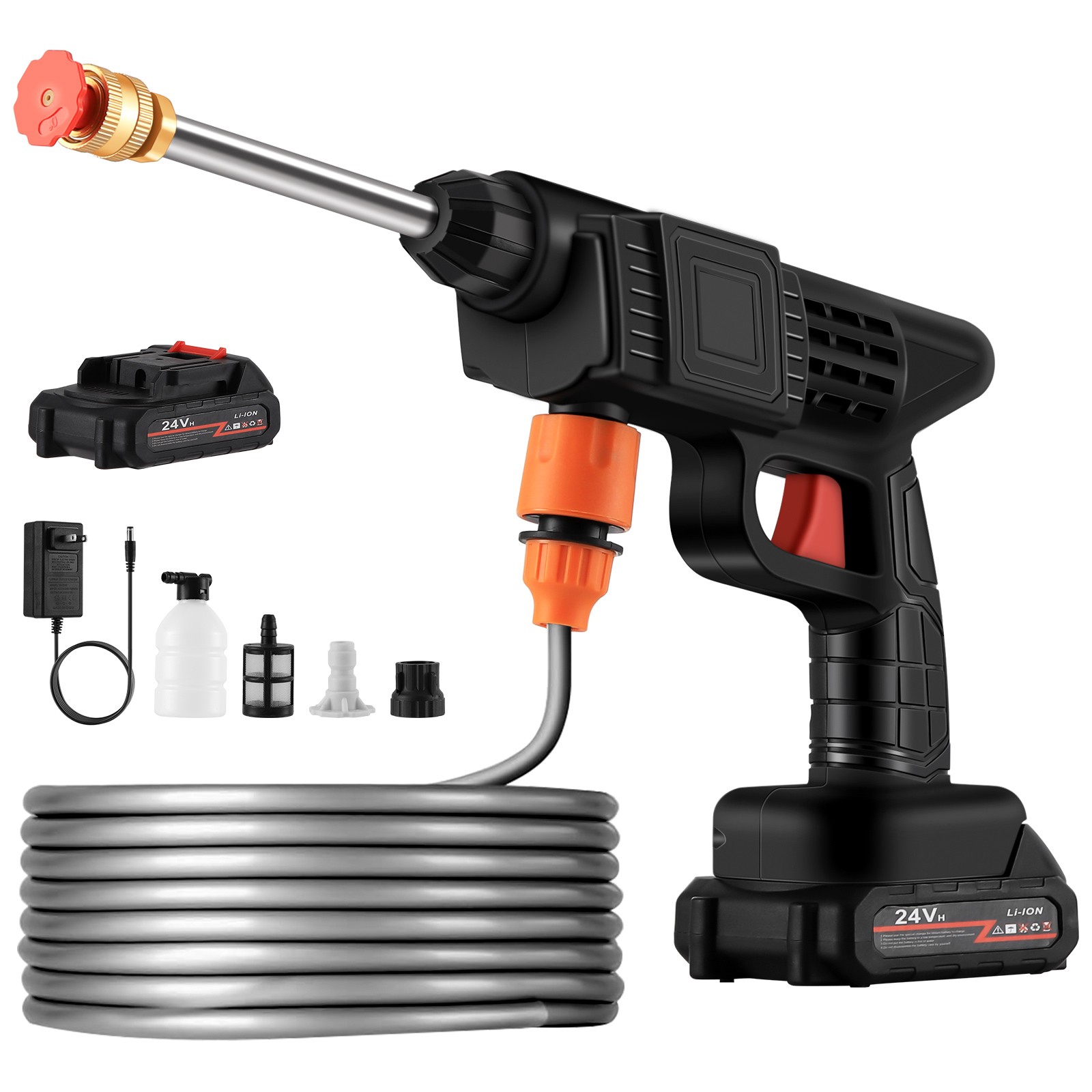 Portable Cordless Pressure Washer w/16.5ft Hose & 6-in-1 Nozzle, 2*6.0AH Battery