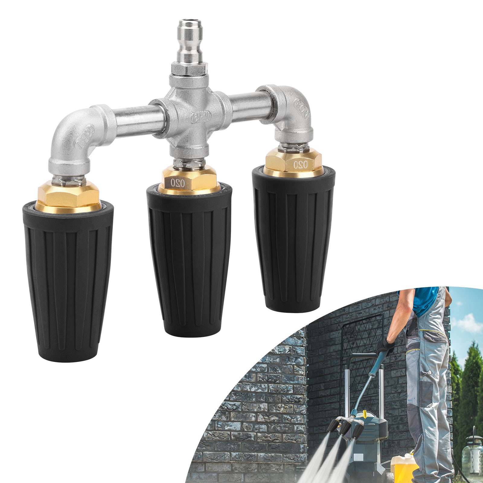 3 in 1 Pressure Washer Nozzle 360° Rotating 4000 PSI with 1/4″ Quick Connector