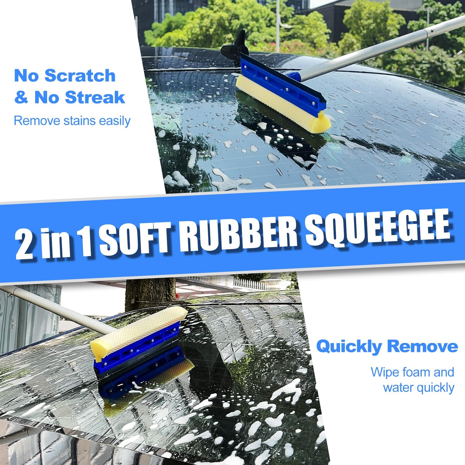 62″ Car Wash Brush Kit Long Handle Mop Tire Brush Squeegee for Car Truck RV