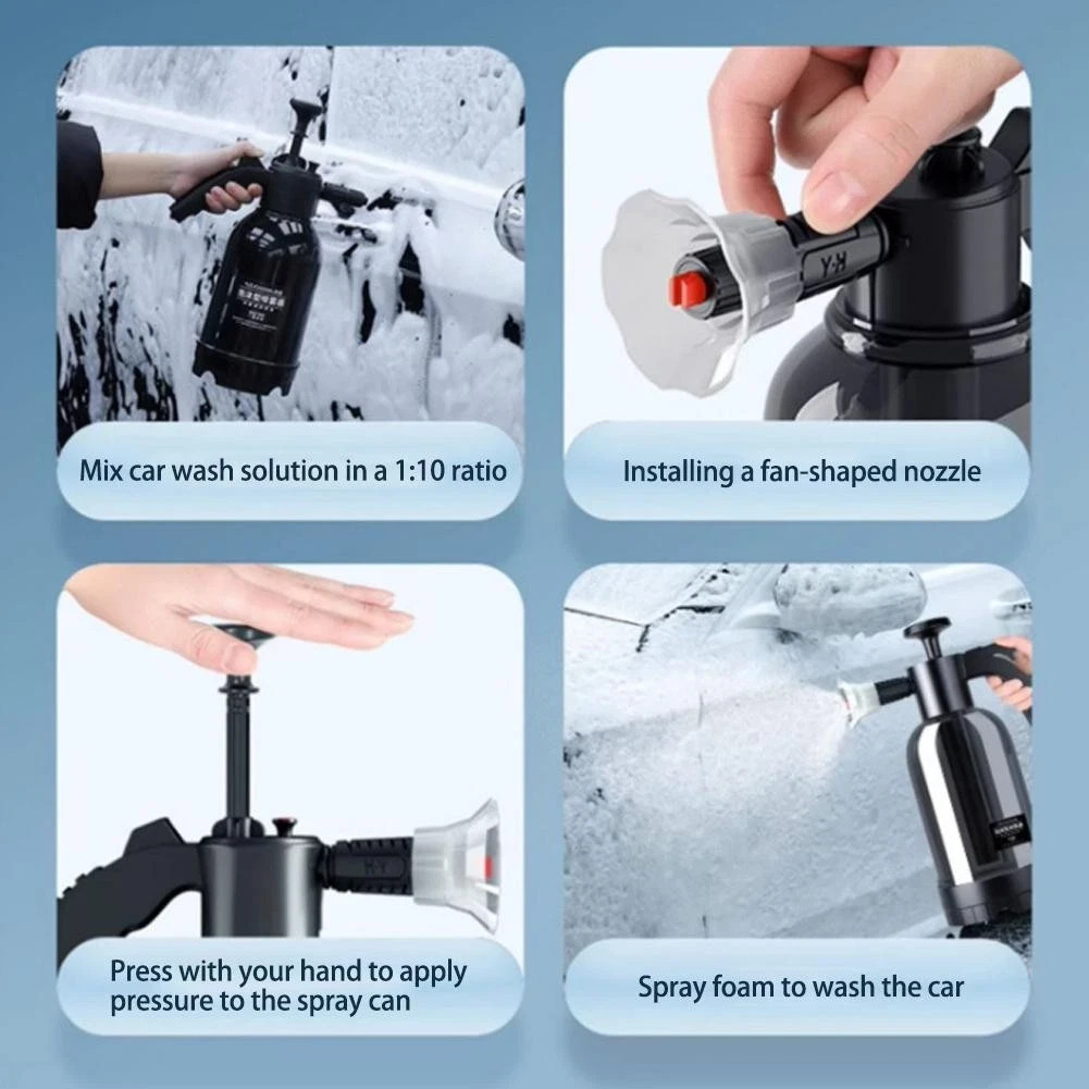 2L Hand Pump Foam Sprayer Snow Foam Cannon Car Wash Bottle w/ 3 Nozzles New