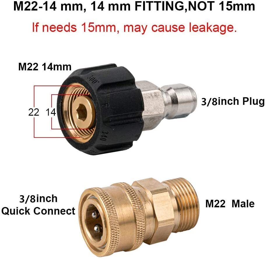 Pressure Washer Adapter Set M22-14mm Female to M22-14mm Male Quick Connect