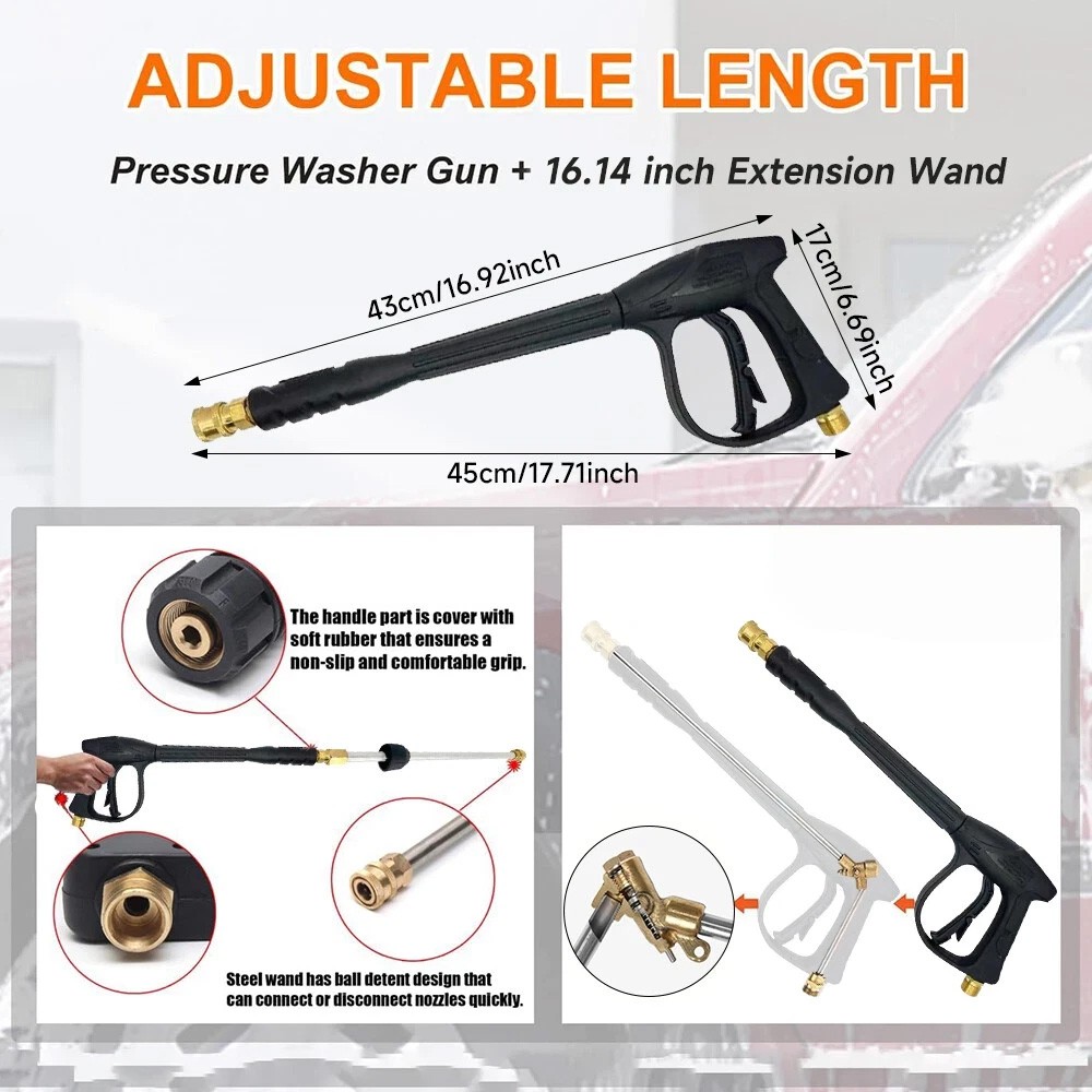 4000PSI High Pressure Car Power Washer Gun Spray Wand Lance Nozzle and Hose Kit