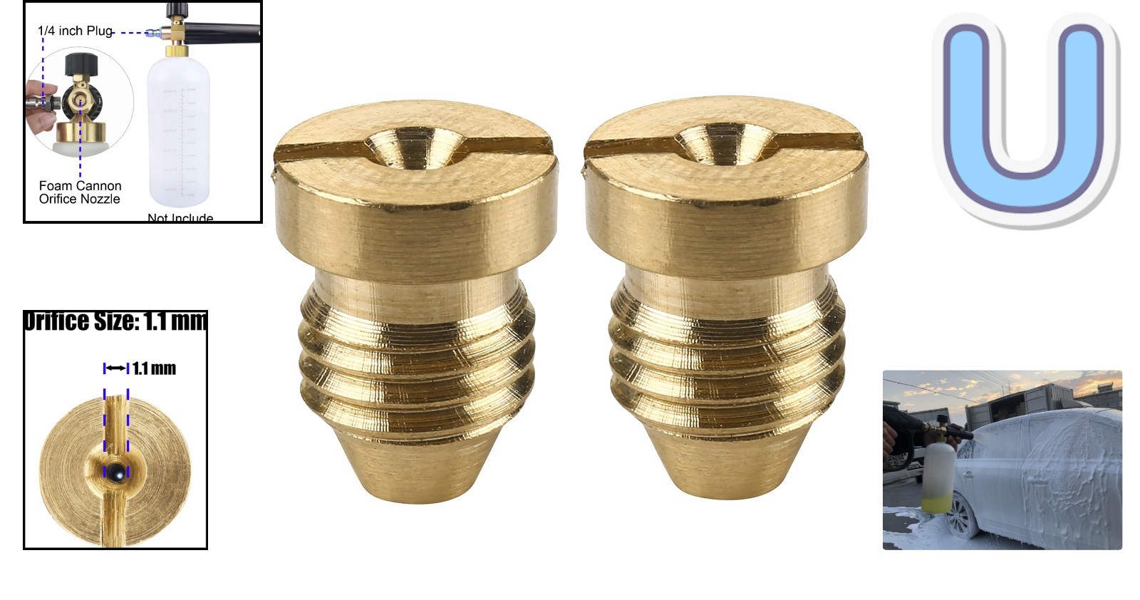 1.1mm Brass Foam Cannon Nozzles – 2 Pack for Ultimate Thick Foam Generation