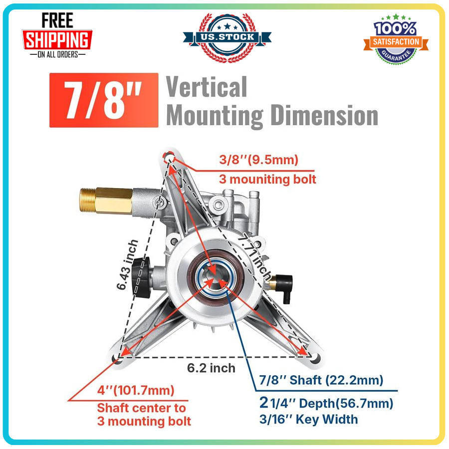 YAMATIC 7/8″ Shaft Vertical Pressure Washer Pump, 3000 PSI, 2.5 GPM Replacement