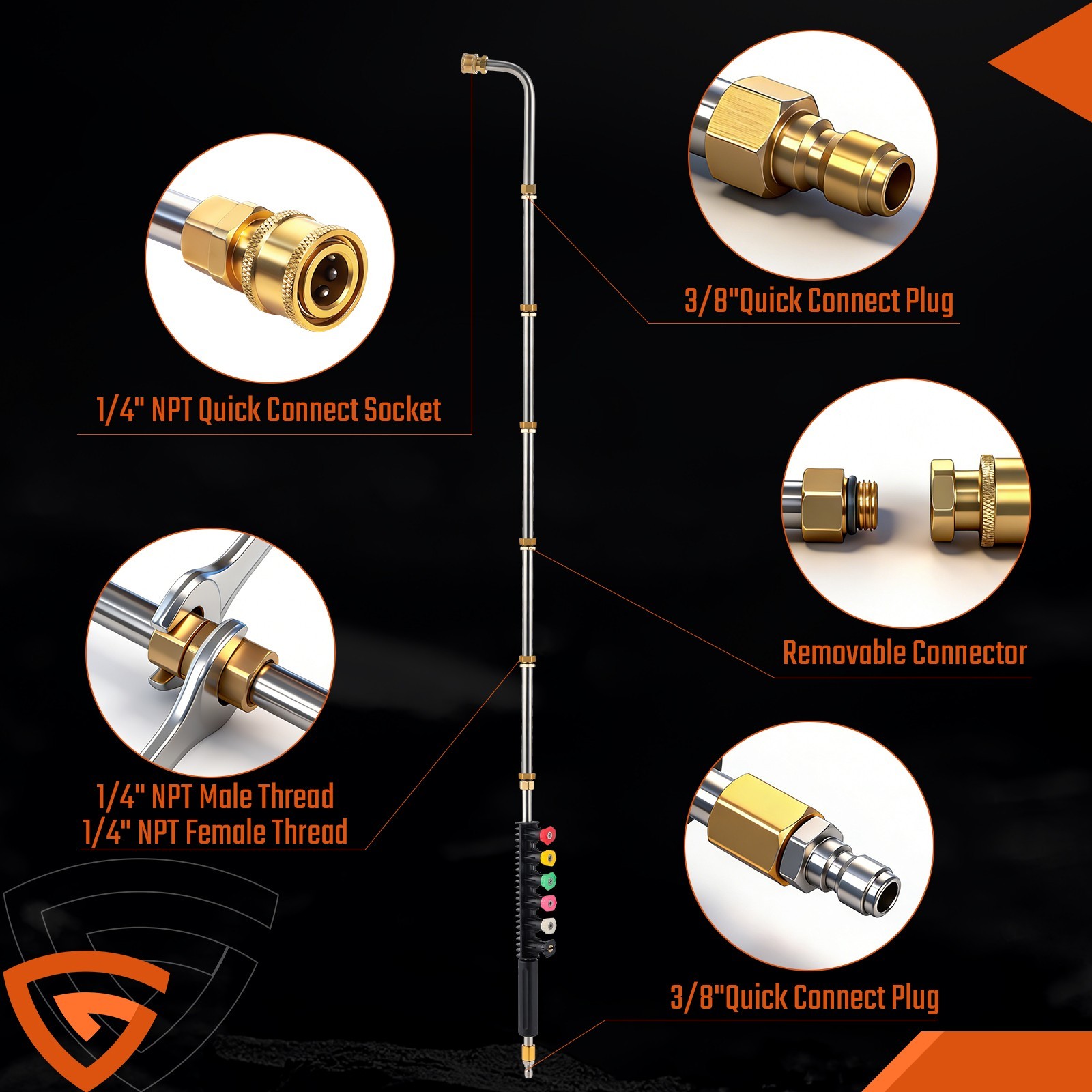 Pressure Washer Extension Wand 97 inch Total Length Stainless Steel and Brass