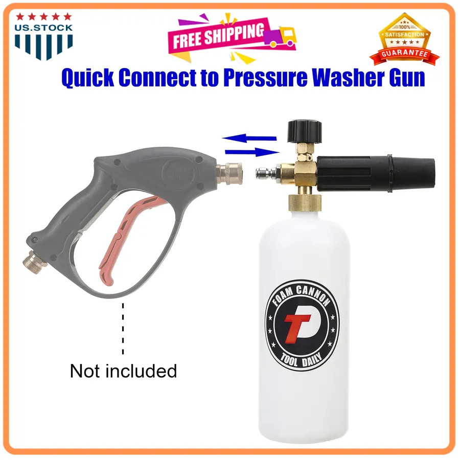Foam Cannon with 1/4 Inch Quick Connector 1 Liter and 5 Pressure Washer Nozzl…