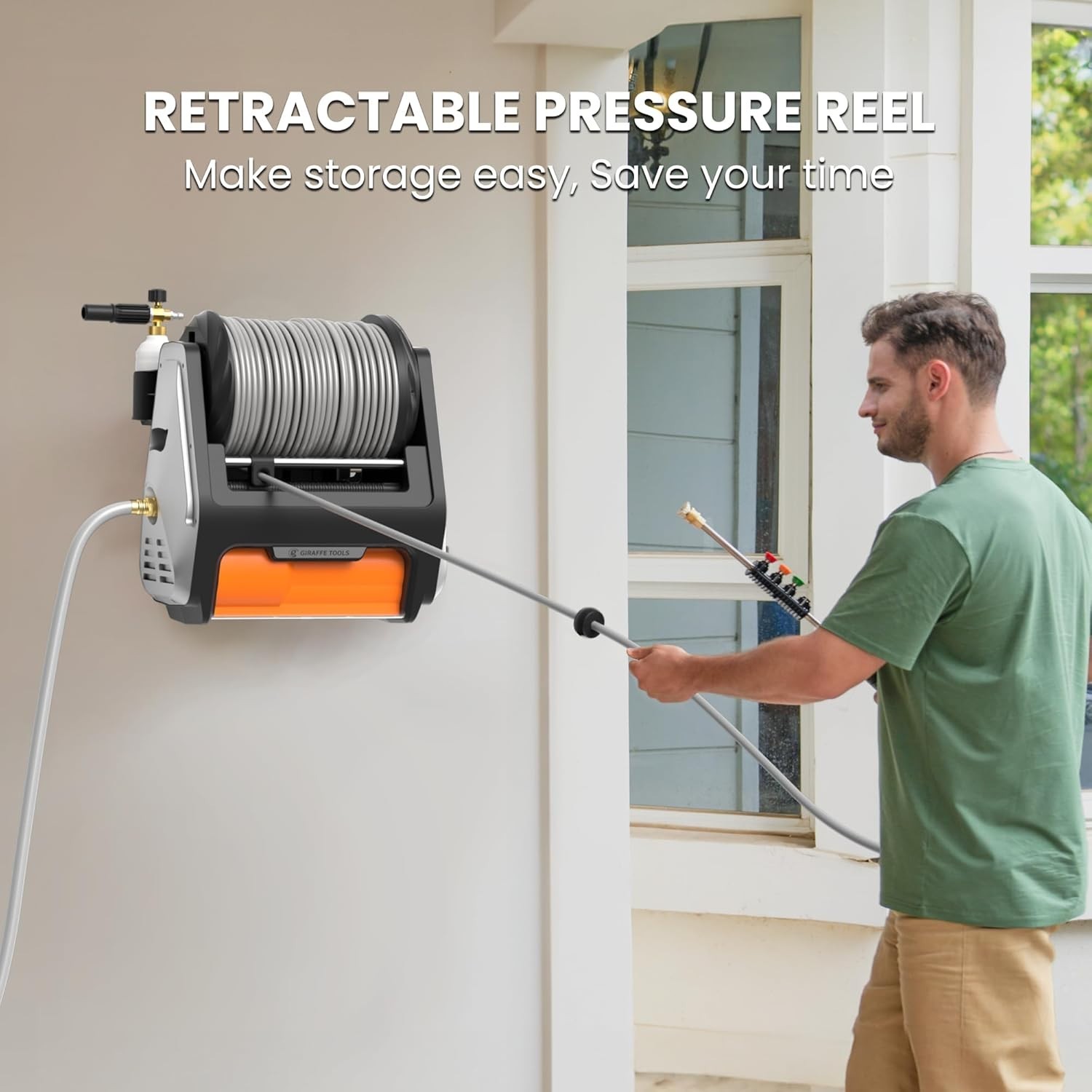 Giraffe Tools Max 3700PSI Electric Power Pressure Washer 100FT Hose Wall Mounted