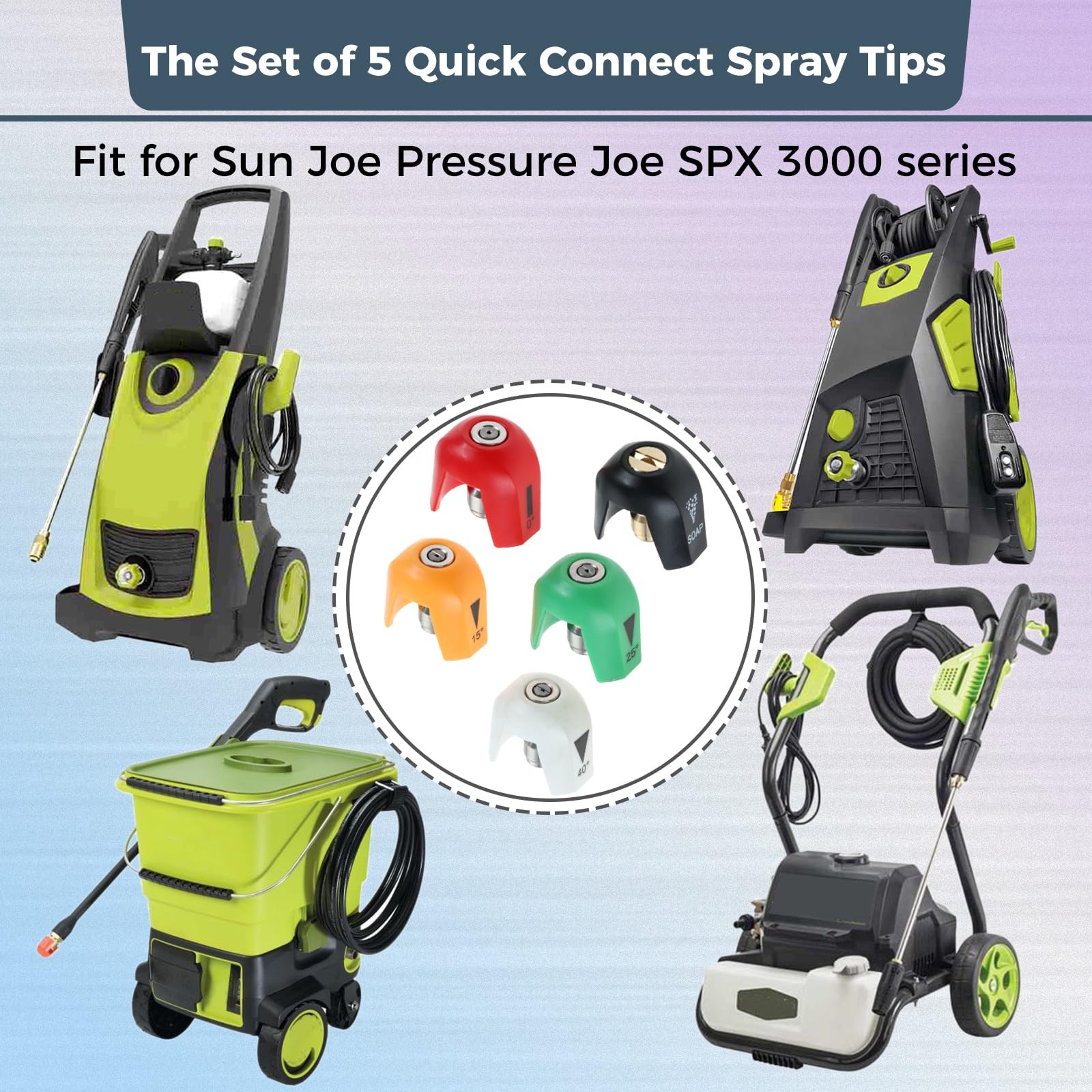 5 Pack SPX3000-TPS Quick Connect Spray Tips, Pressure Washer Nozzles Tip Set
