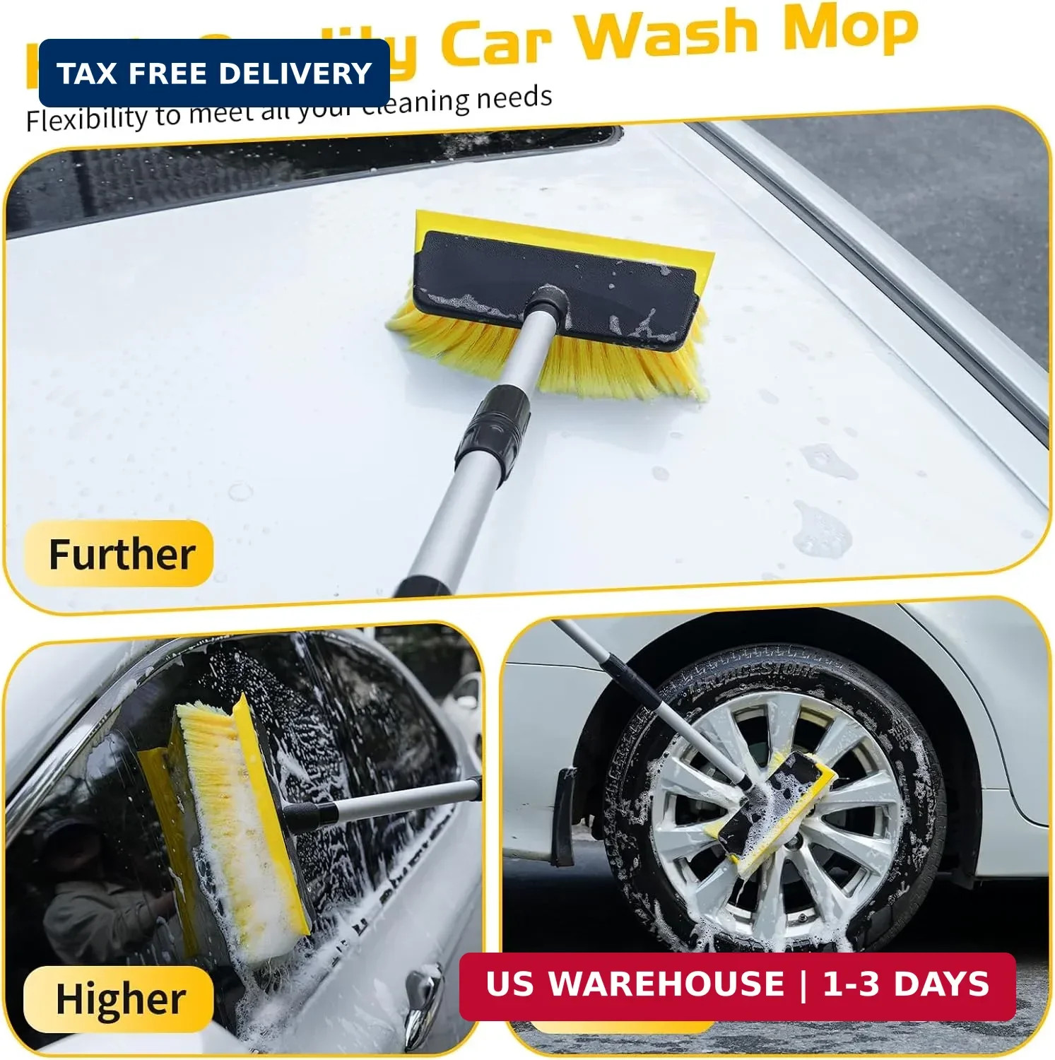 Ordenado 56″ Car Wash Brush with Long Handle – Car Cleaning Brush with Soft Bris