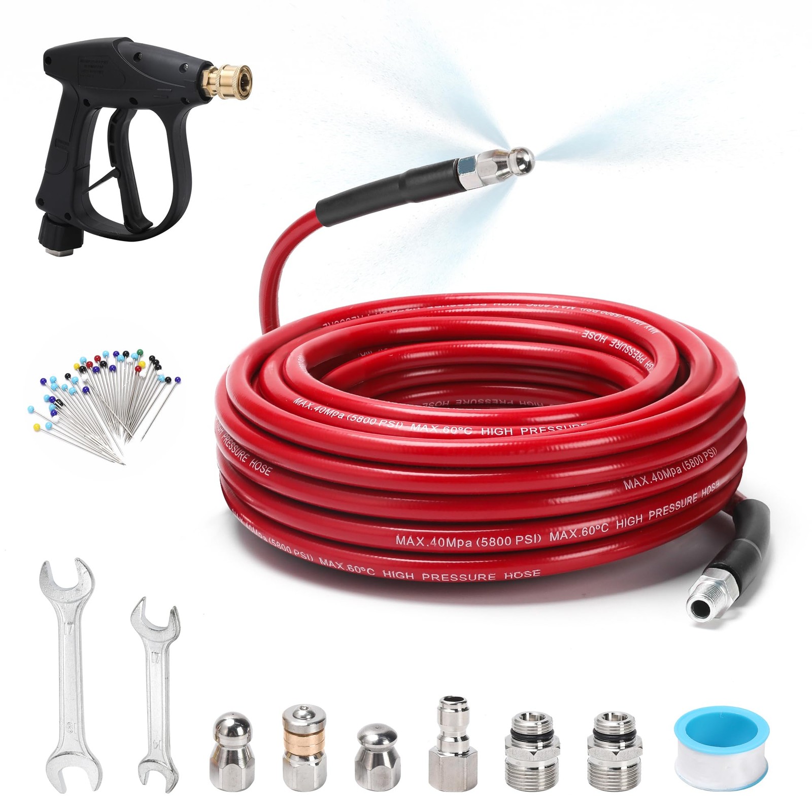Sewer Jetter Kit for Pressure Washer 50 FT, Drain Cleaner Hose with Power Was…