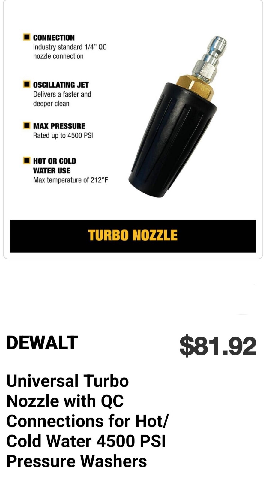 ●●Dewalt DXPA45TN 4500 PSI Pressure Washer Turbo Spray Nozzle●●