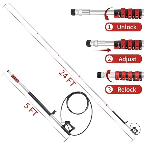 24 FT Telescoping Pressure Washer Wand – Turbo Nozzle Attachment Power 24FT-SE
